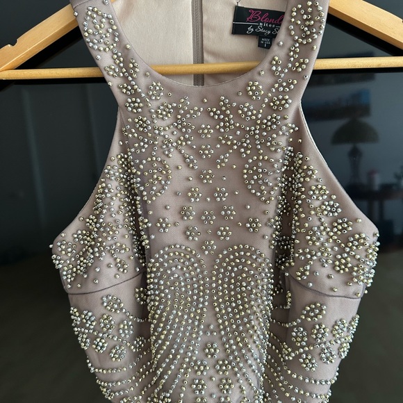 Blondie Nites Beaded Mesh Crop Top Nude Champagne Crystal Embellished Small USA - Picture 2 of 4